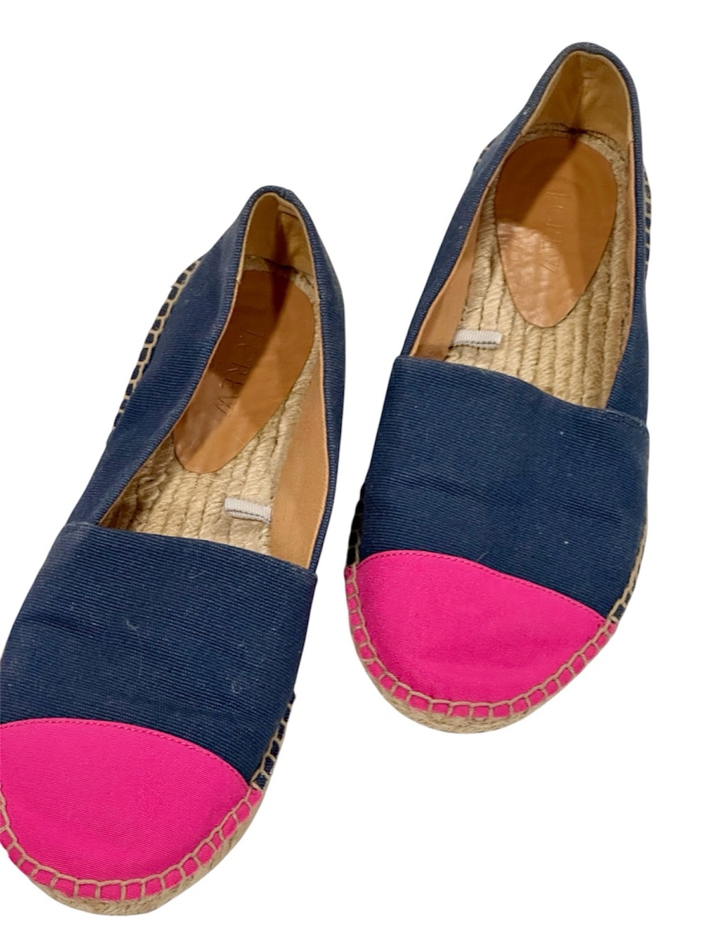 J. Crew Navy Canvas Espadrilles with Hot Pink Toe Caps